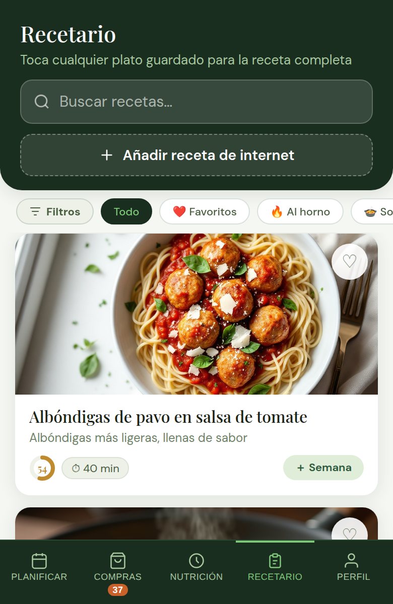 La pestaña Recetario: recetas con fotos y la marca de temporada