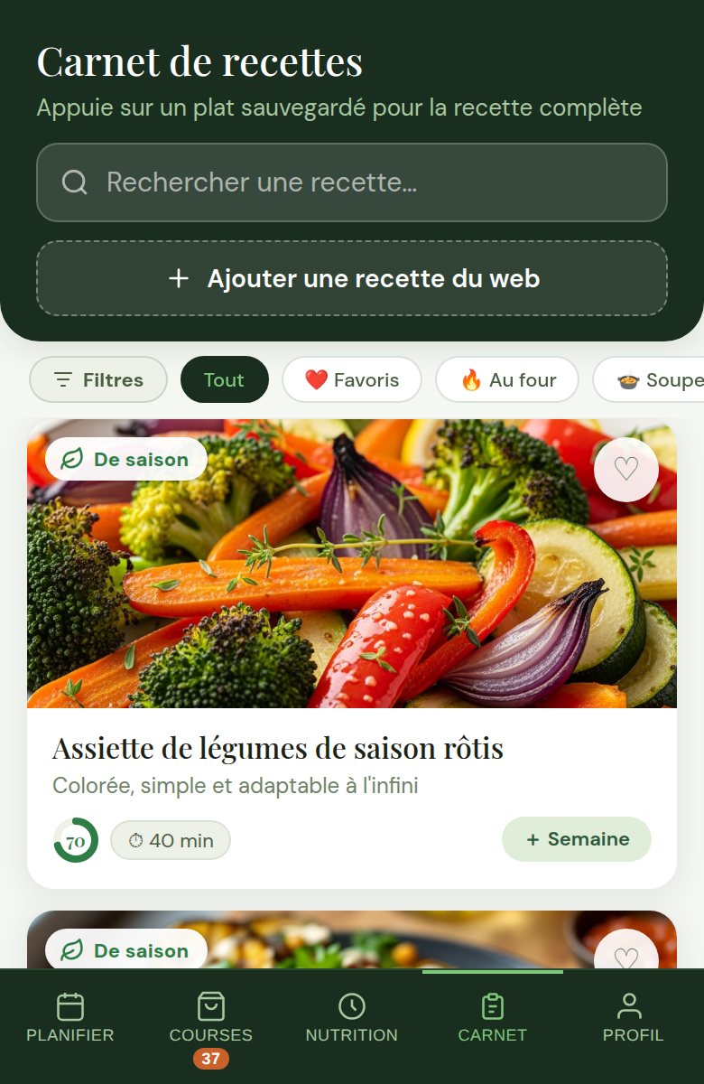 L’onglet Carnet : les recettes en photos avec la marque de saison