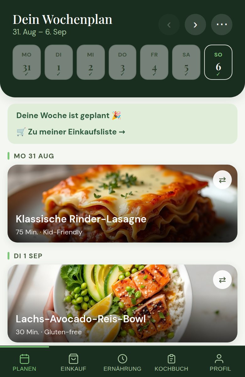 Die Woche in der App: die geplanten Abendessen mit Fotos, heute hervorgehoben